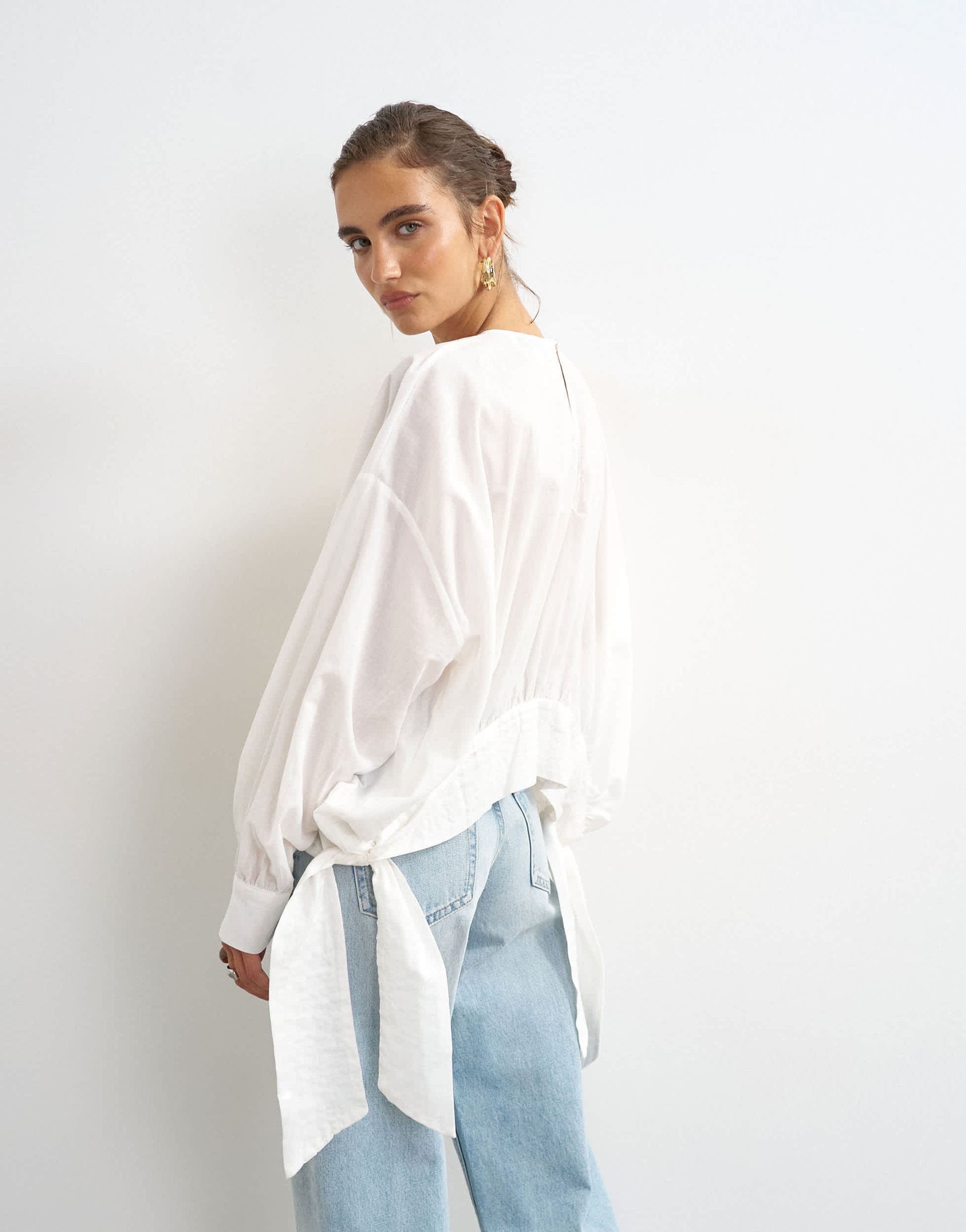 Topshop curved hem blouse in white