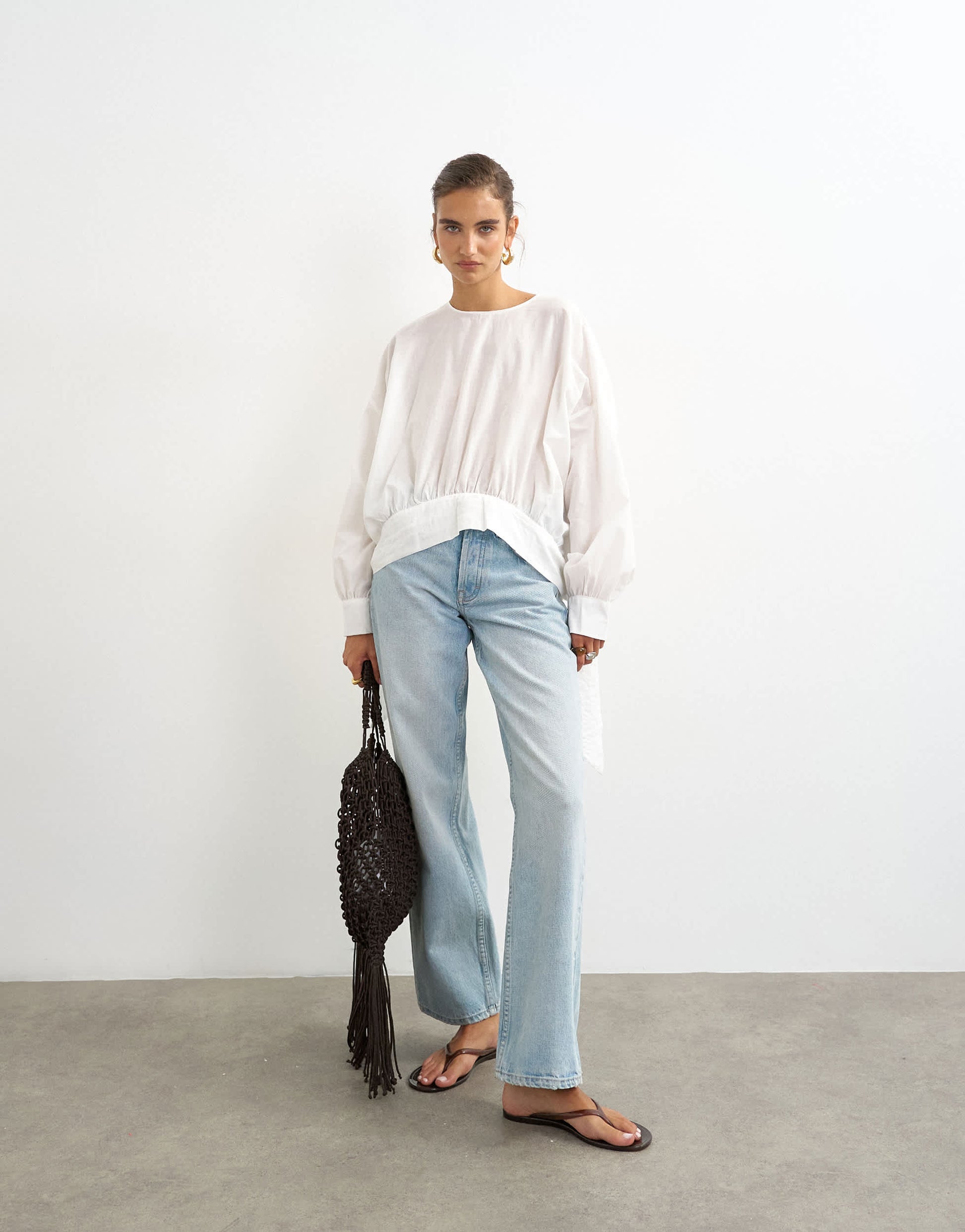 Topshop curved hem blouse in white