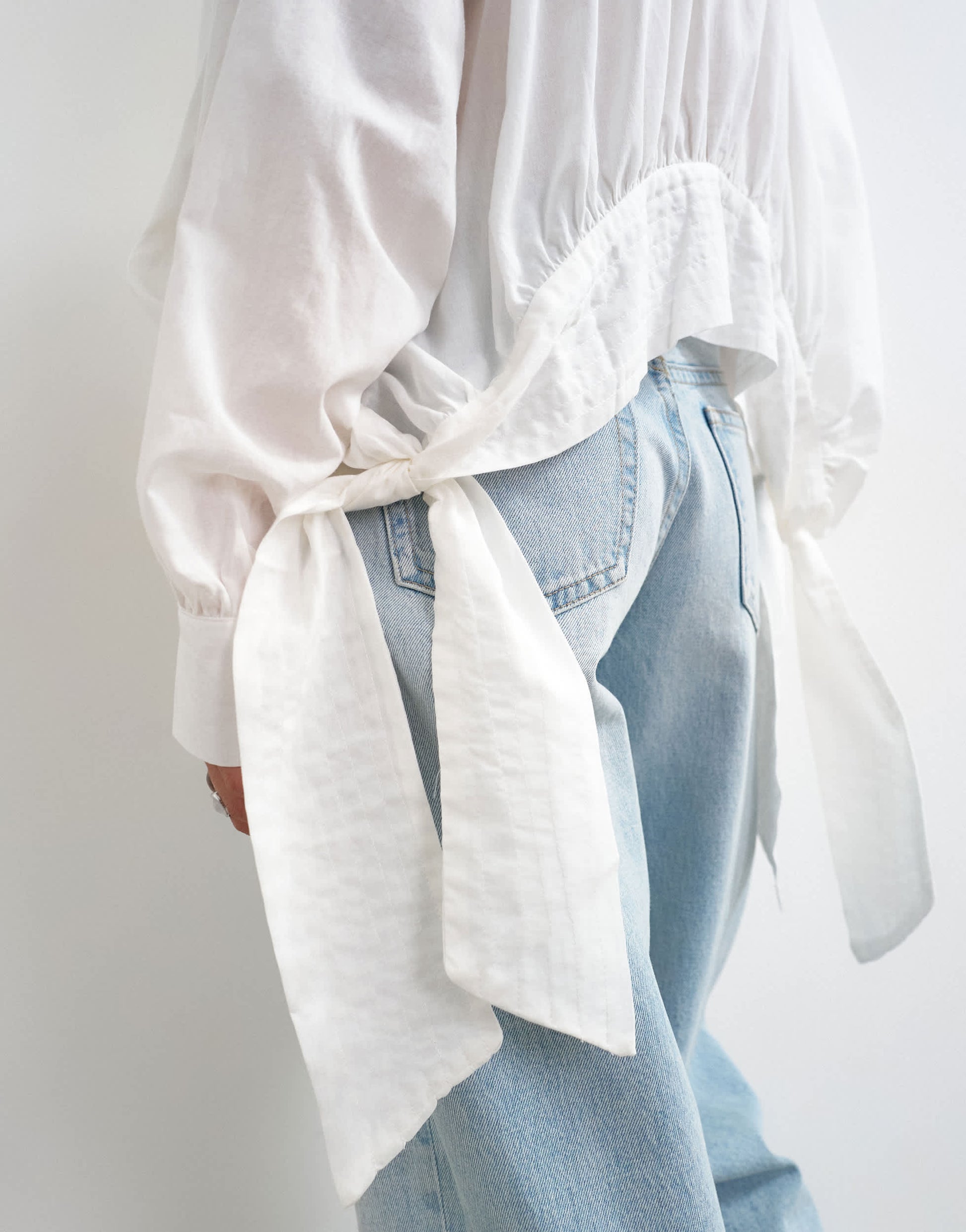 Topshop curved hem blouse in white