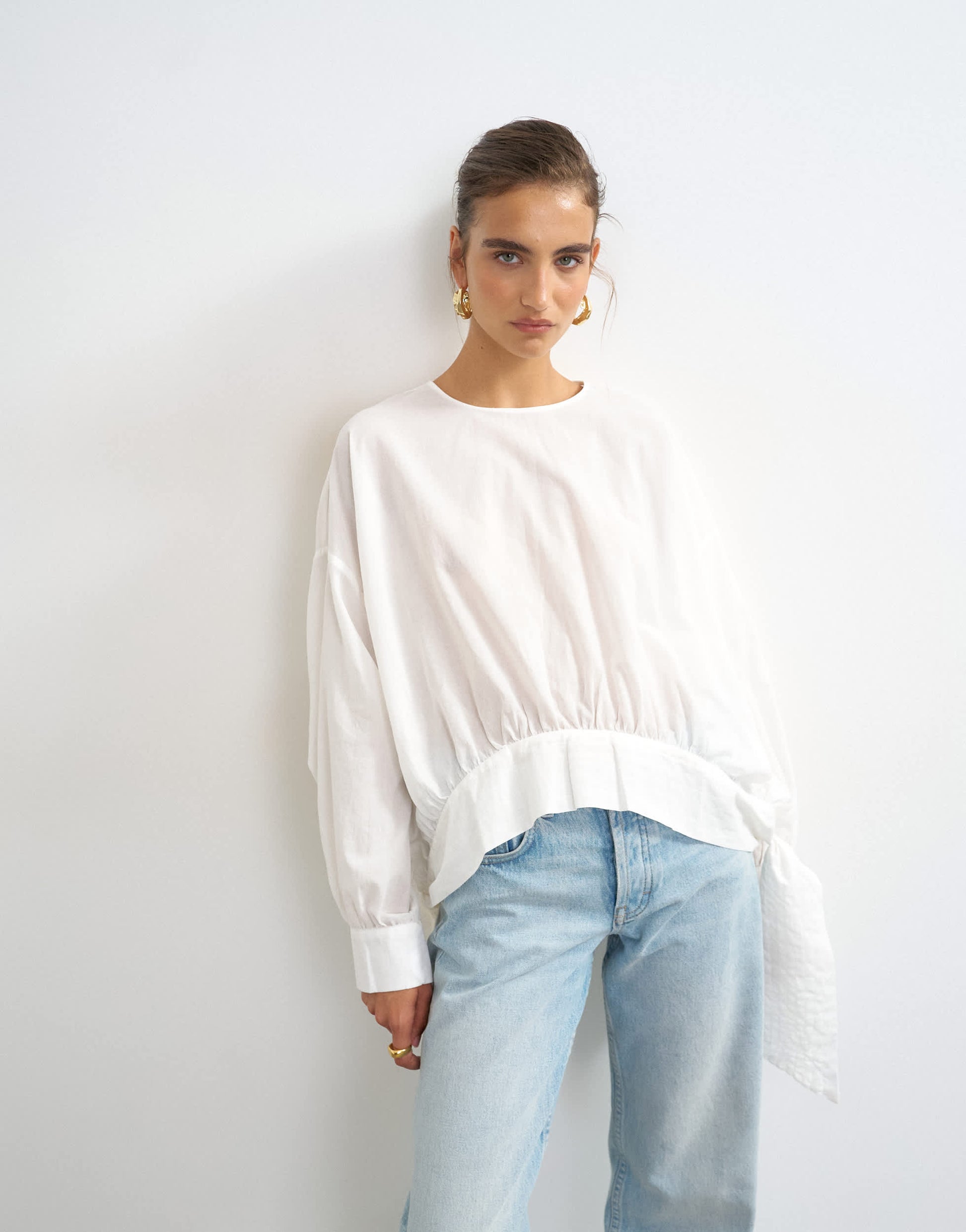 Topshop curved hem blouse in white