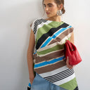 Topshop slash neck twist side top in green stripe