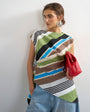 Topshop slash neck twist side top in green stripe