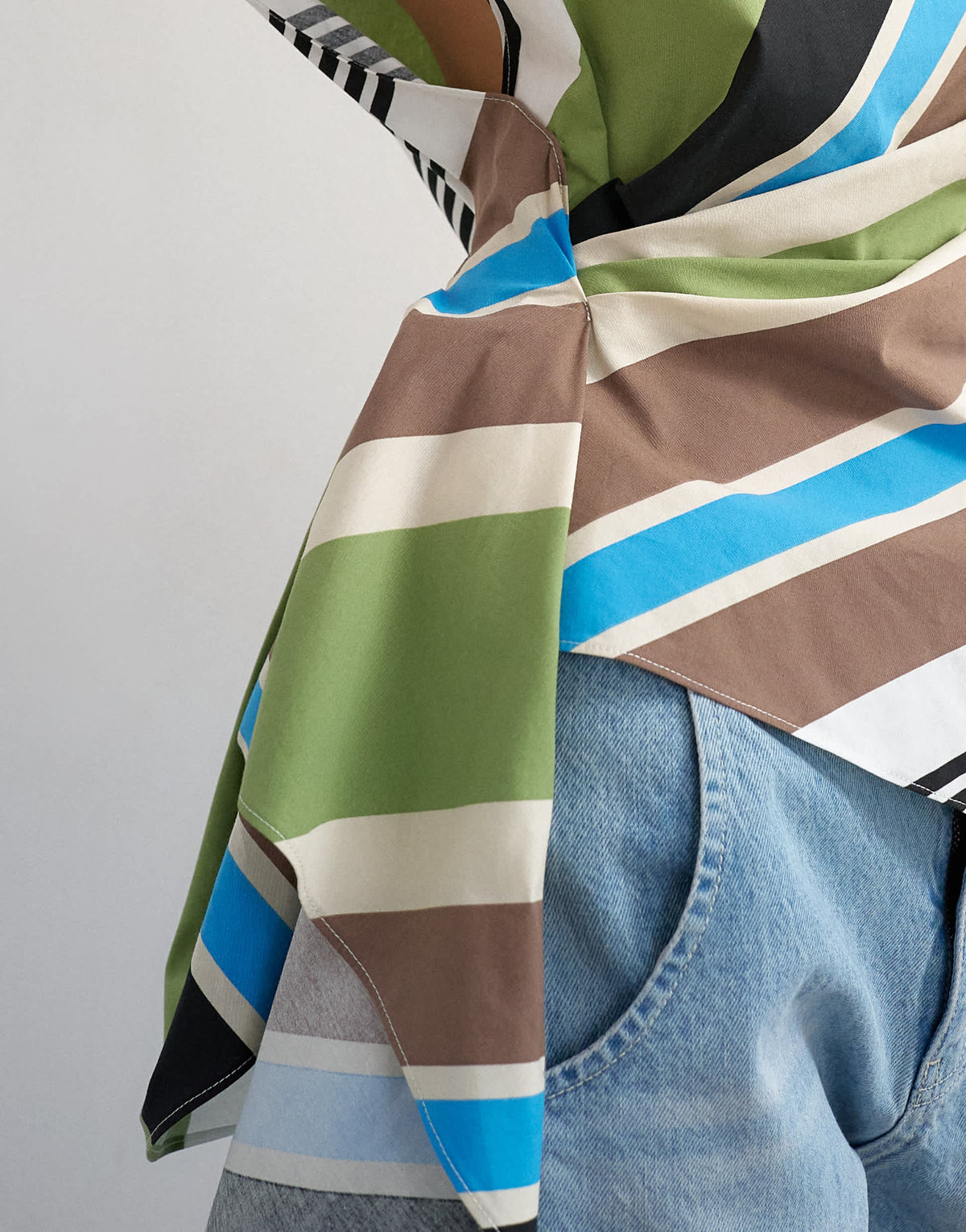 Topshop slash neck twist side top in green stripe