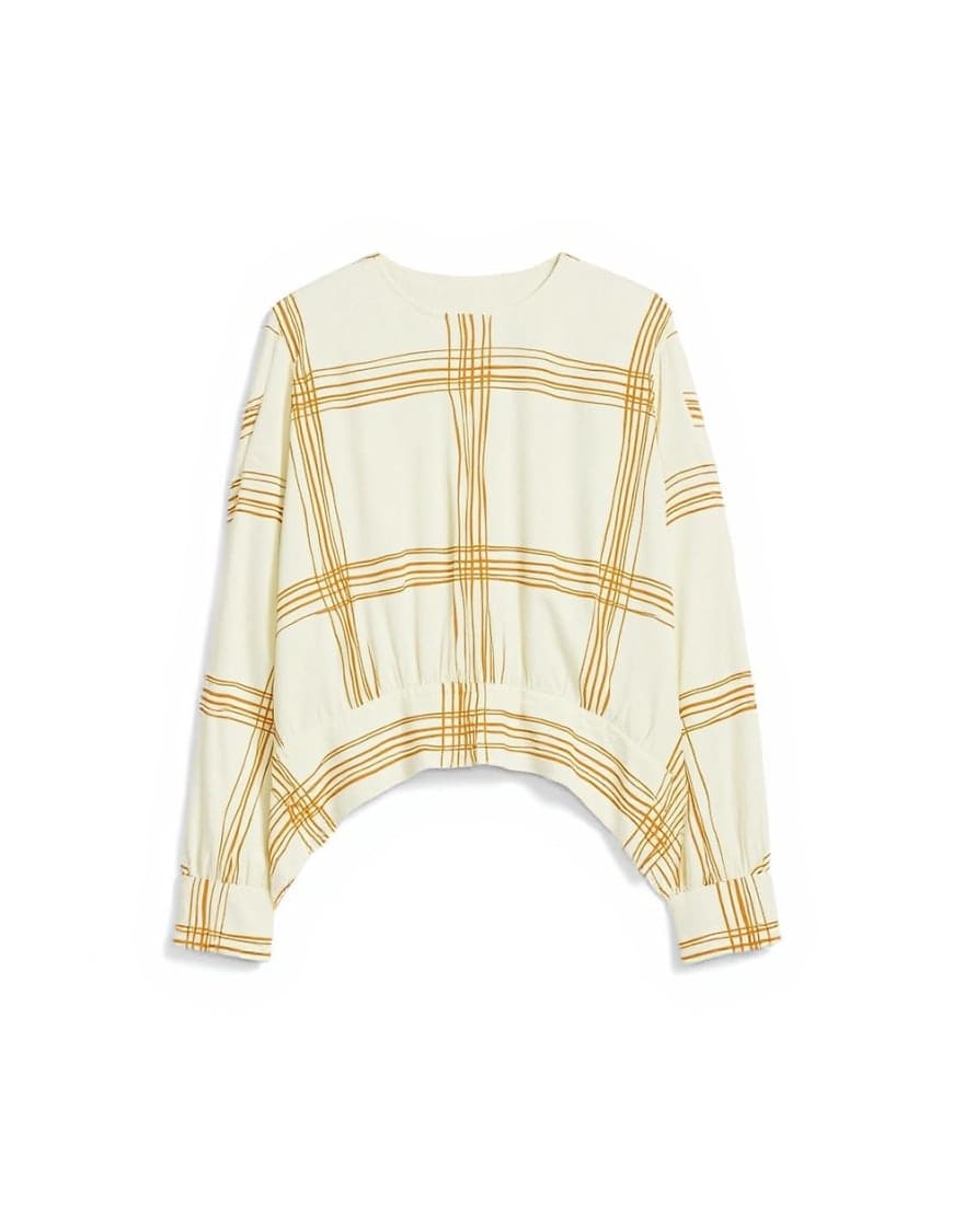 Topshop curved hem blouse in mustard check
