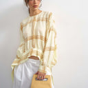Topshop curved hem blouse in mustard check