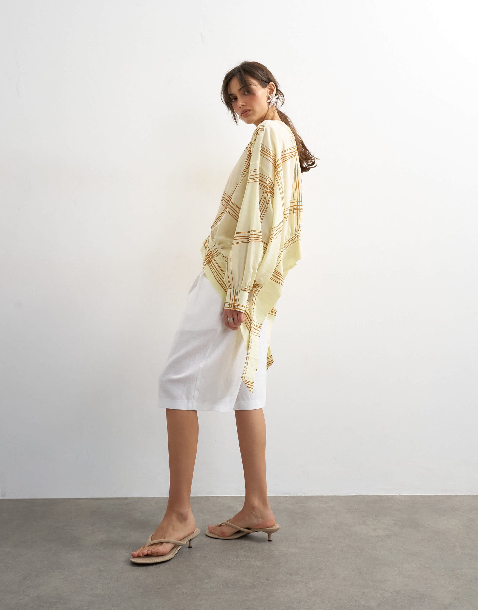 Topshop curved hem blouse in mustard check