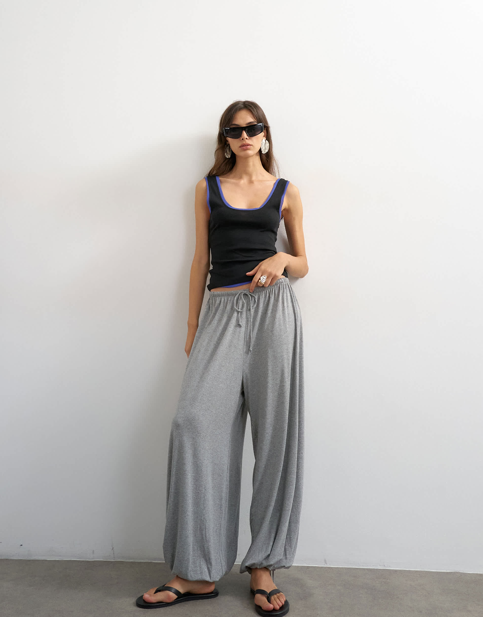Topshop jersey viscose balloon trousers in grey marl