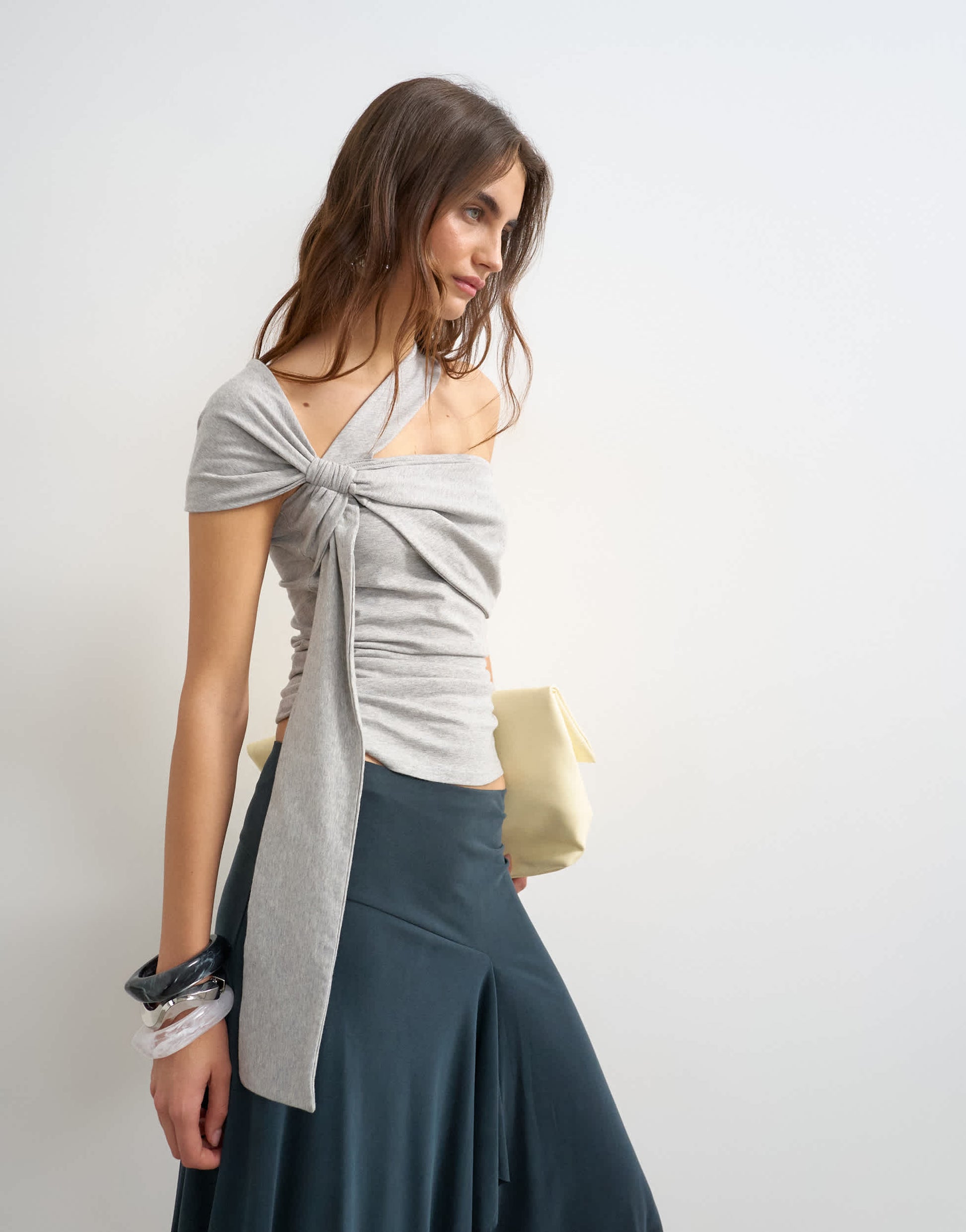 Topshop tie strap knot detail tank in grey marl