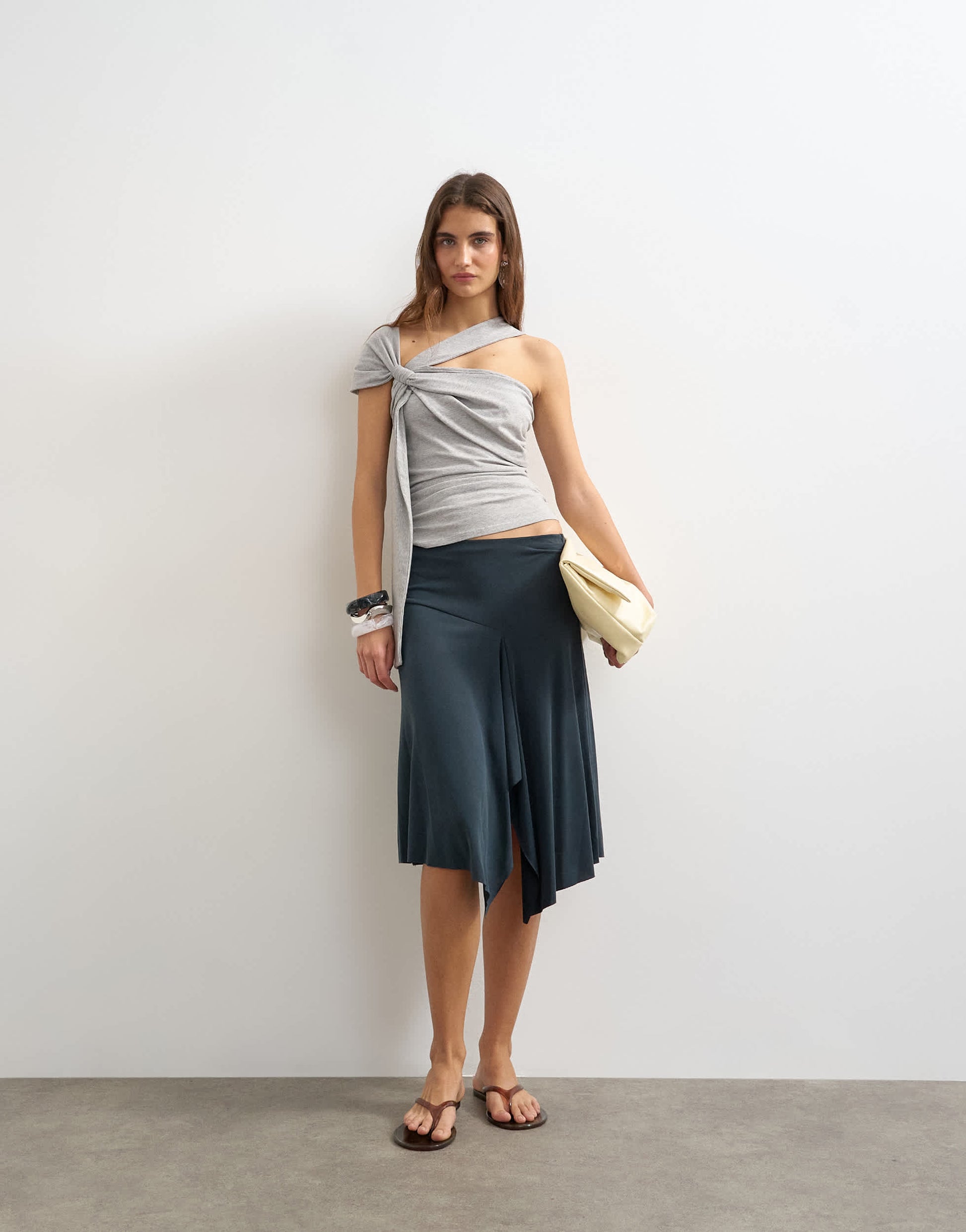 Topshop tie strap knot detail tank in grey marl