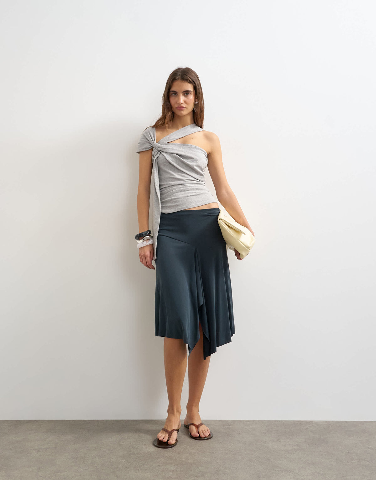 Topshop tie strap knot detail tank in grey marl