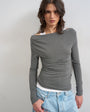 Topshop double layer long sleeve top in charcoal