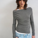 Topshop double layer long sleeve top in charcoal