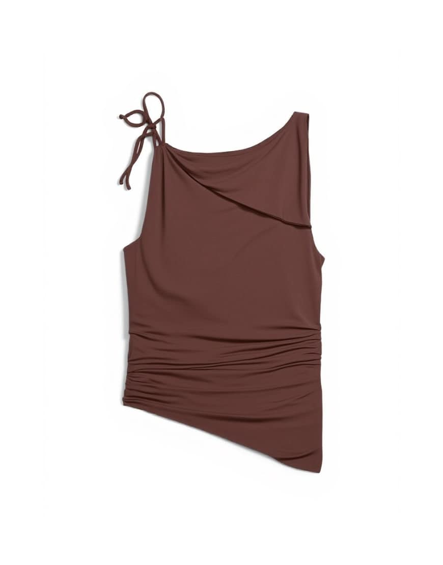 Topshop asymmetric tie shoulder tank in chocolate