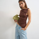 Topshop asymmetric tie shoulder tank in chocolate
