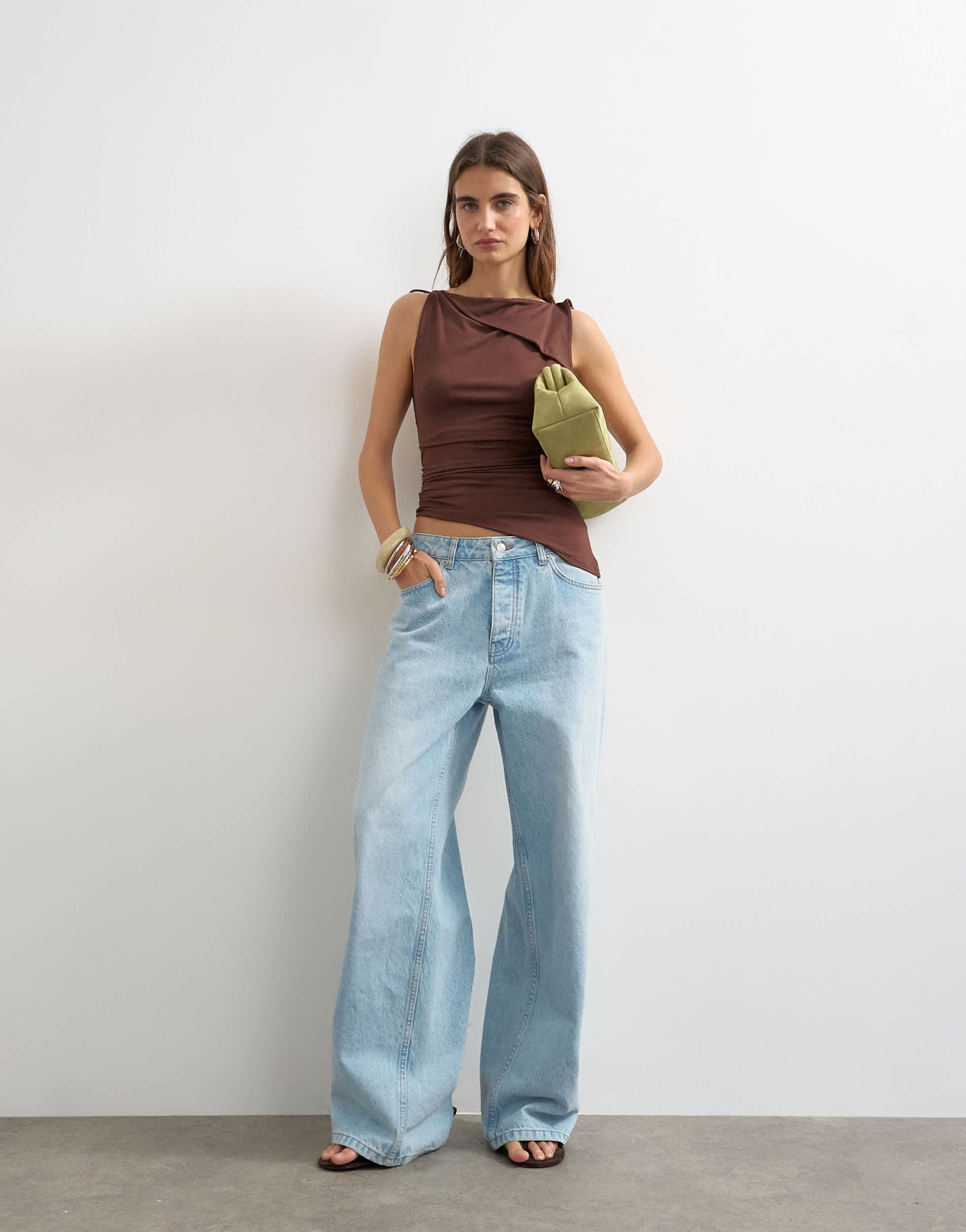 Topshop asymmetric tie shoulder tank in chocolate