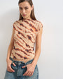 Topshop mesh crinkle fitted tee in animal print