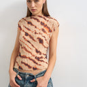 Topshop mesh crinkle fitted tee in animal print