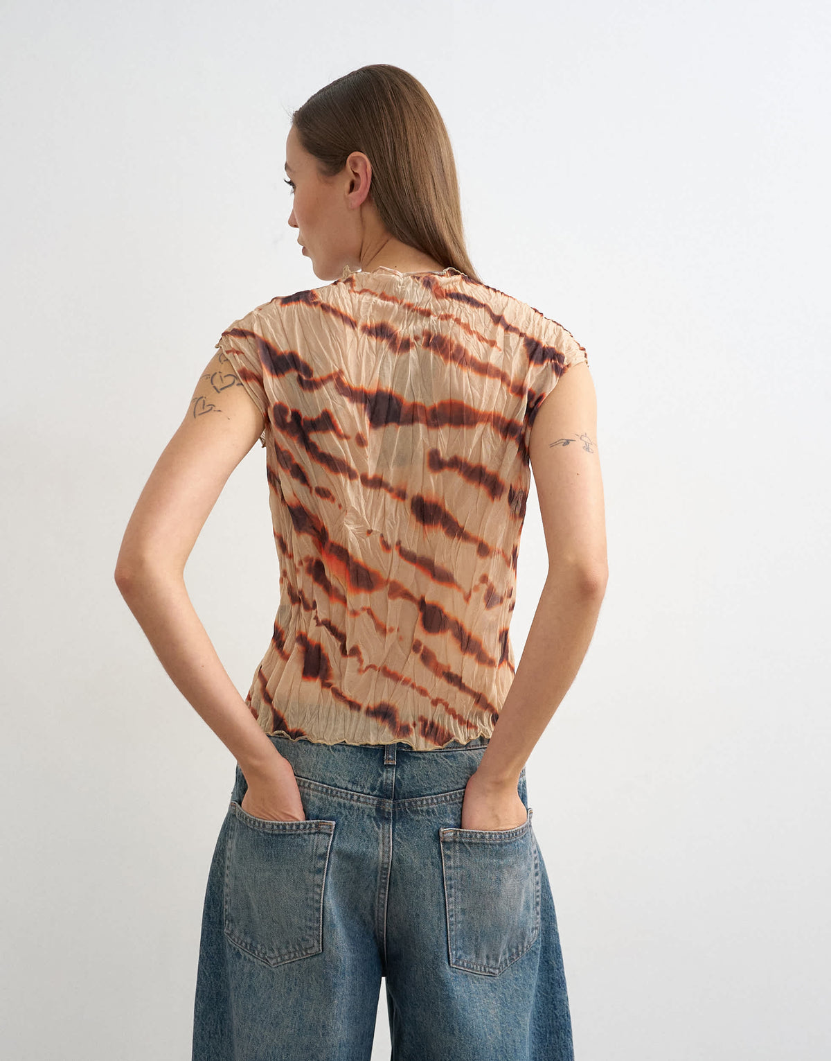 Topshop mesh crinkle fitted tee in animal print