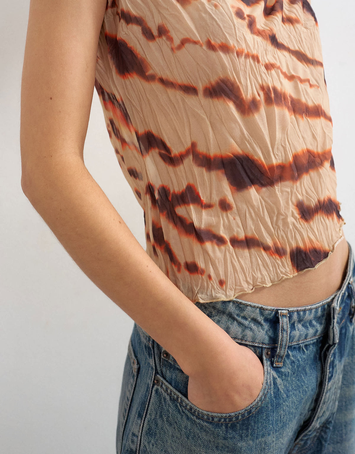 Topshop mesh crinkle fitted tee in animal print