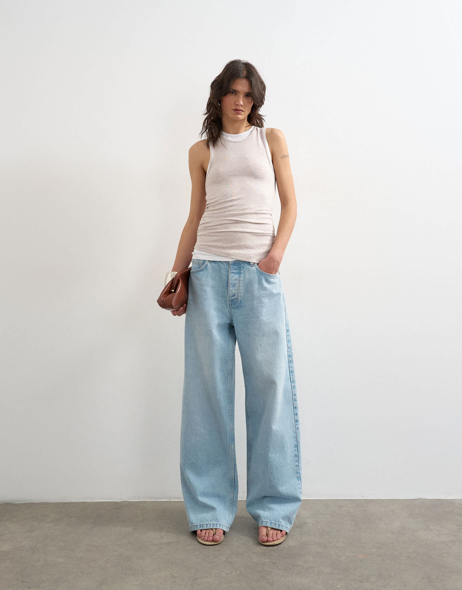 Topshop double layer tank top in oat