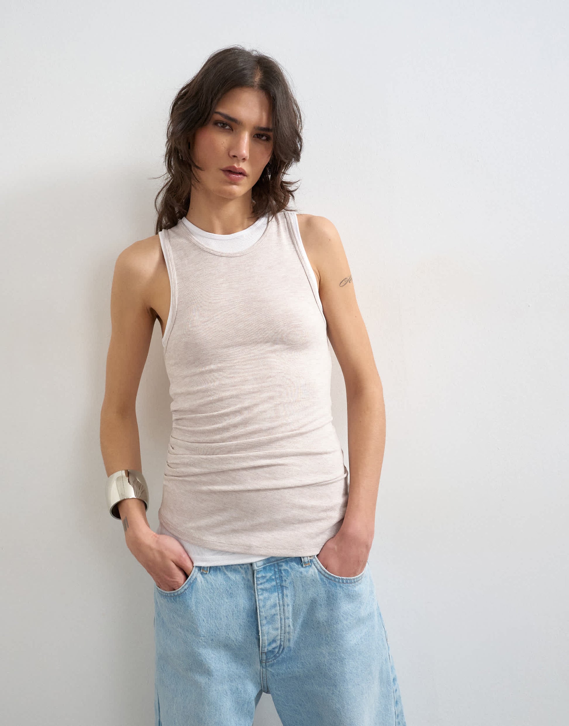 Topshop double layer tank top in oat