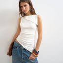 Topshop asymmetric tie shoulder tank in ecru