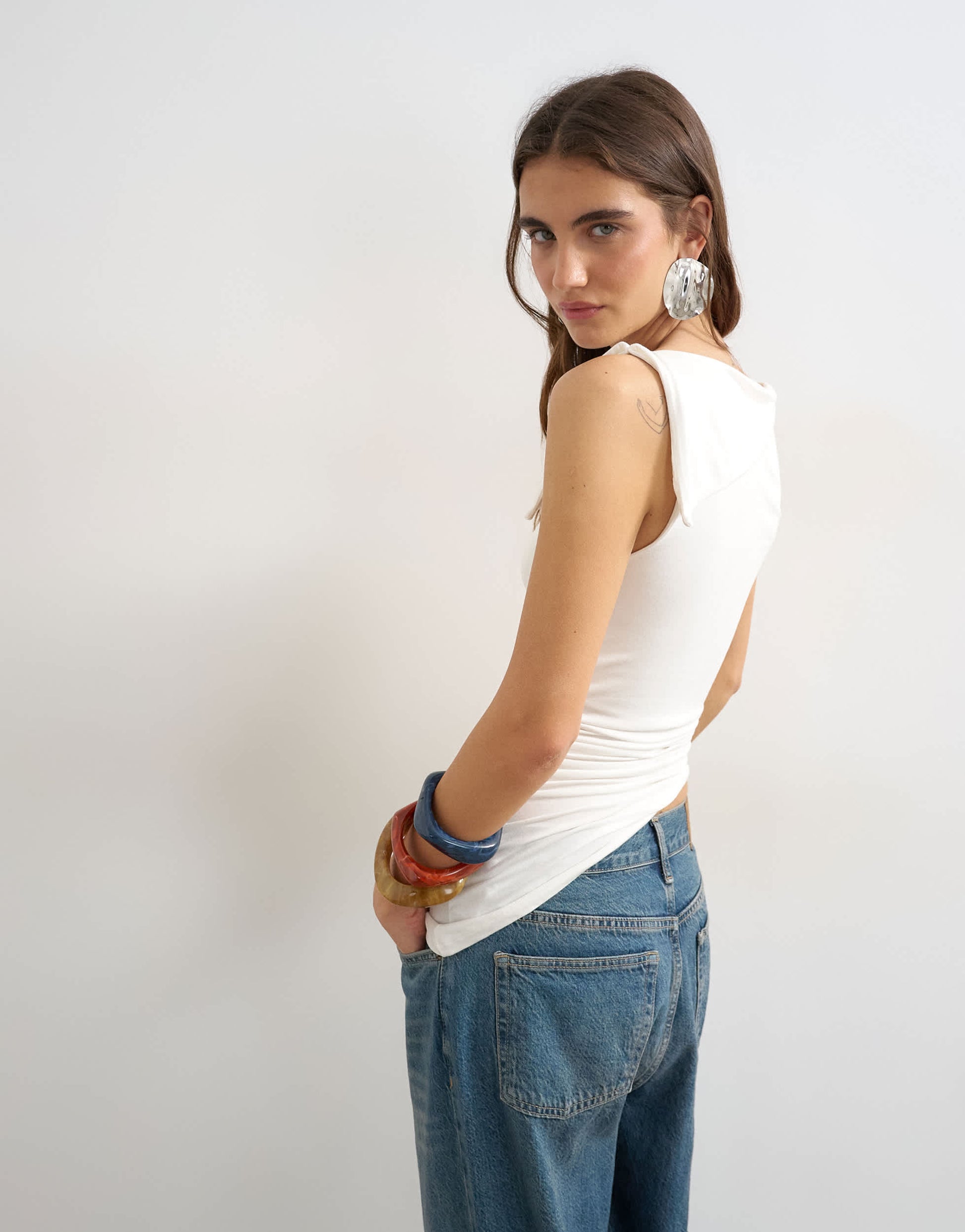 Topshop asymmetric tie shoulder tank in ecru