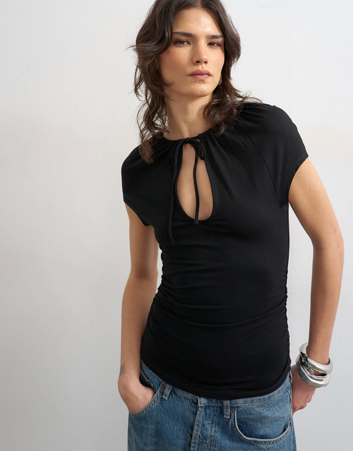 Topshop keyhole detail top in black