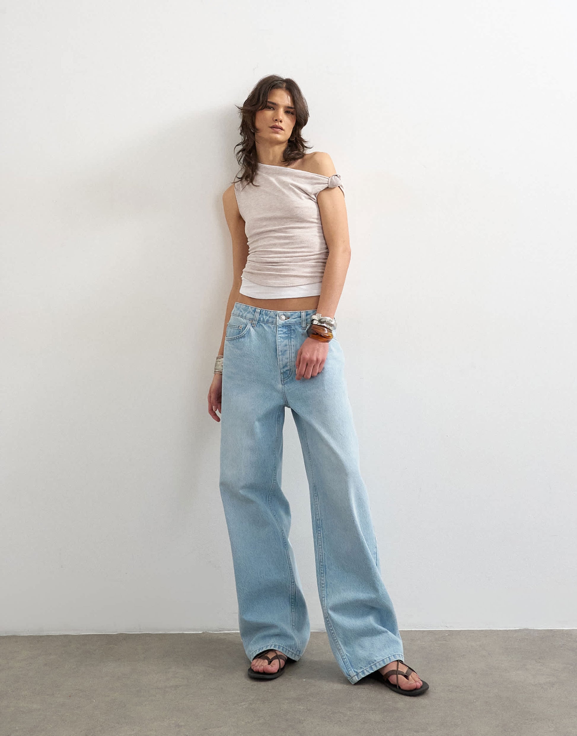 Topshop double layer drape top in oat