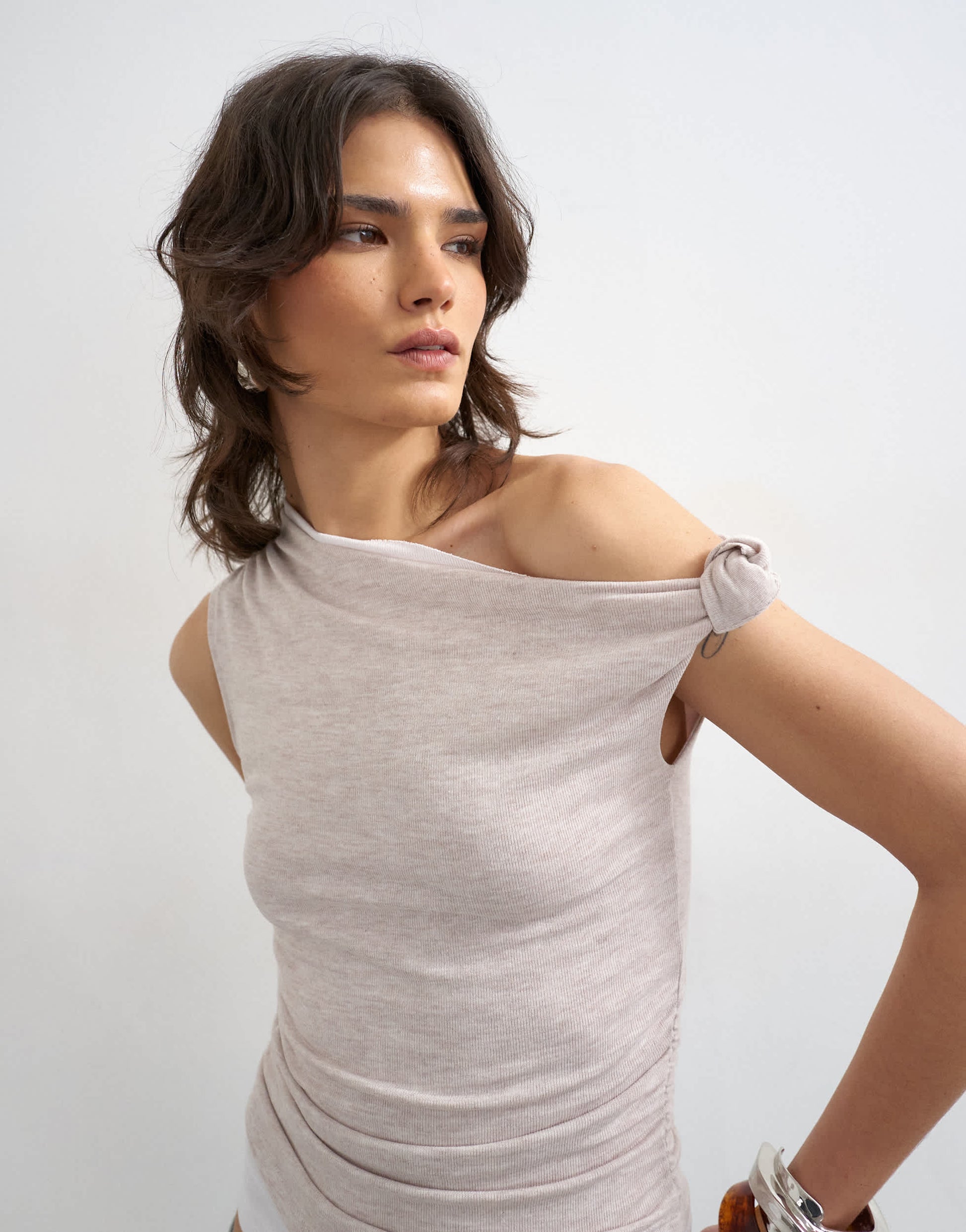 Topshop double layer drape top in oat
