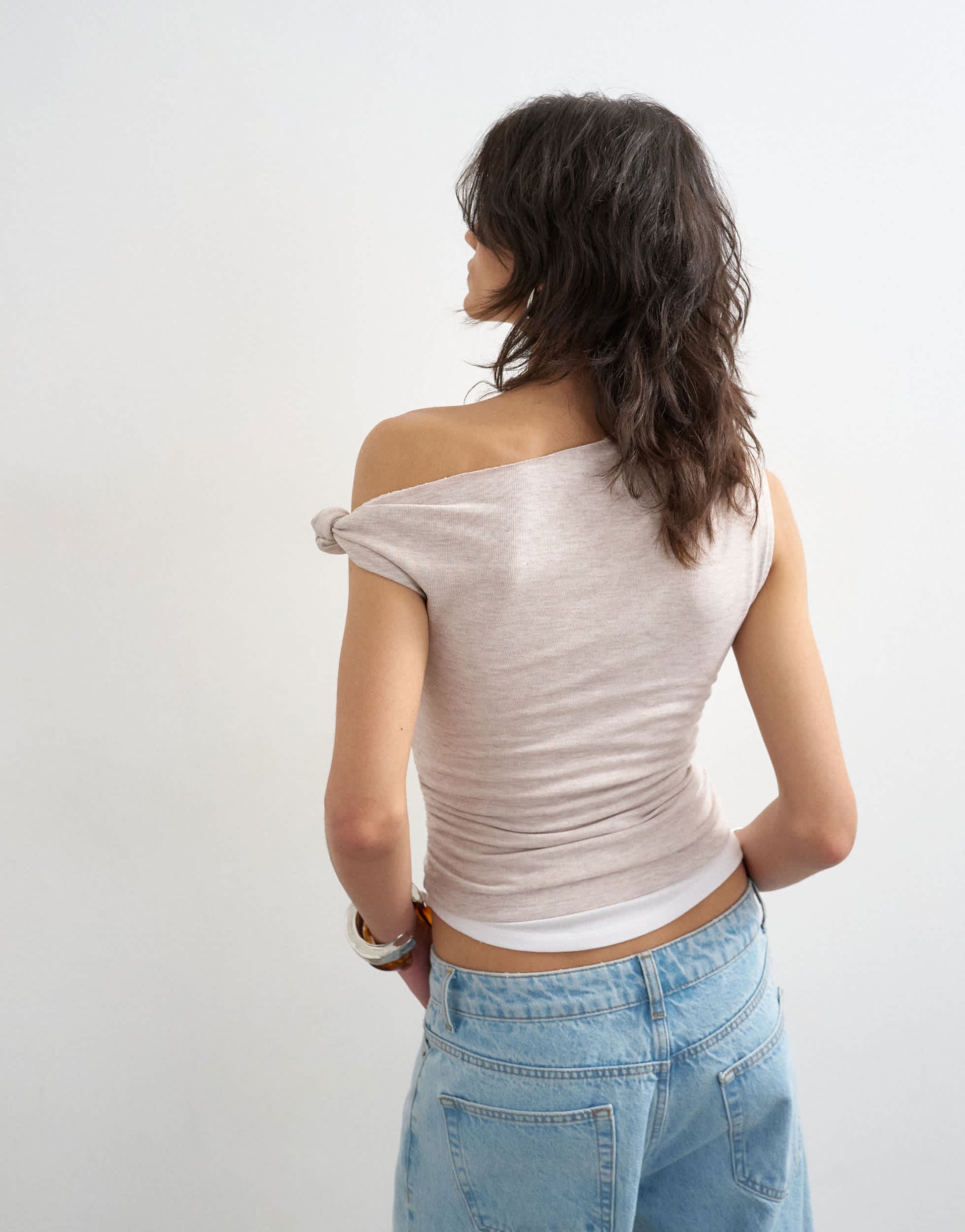 Topshop double layer drape top in oat