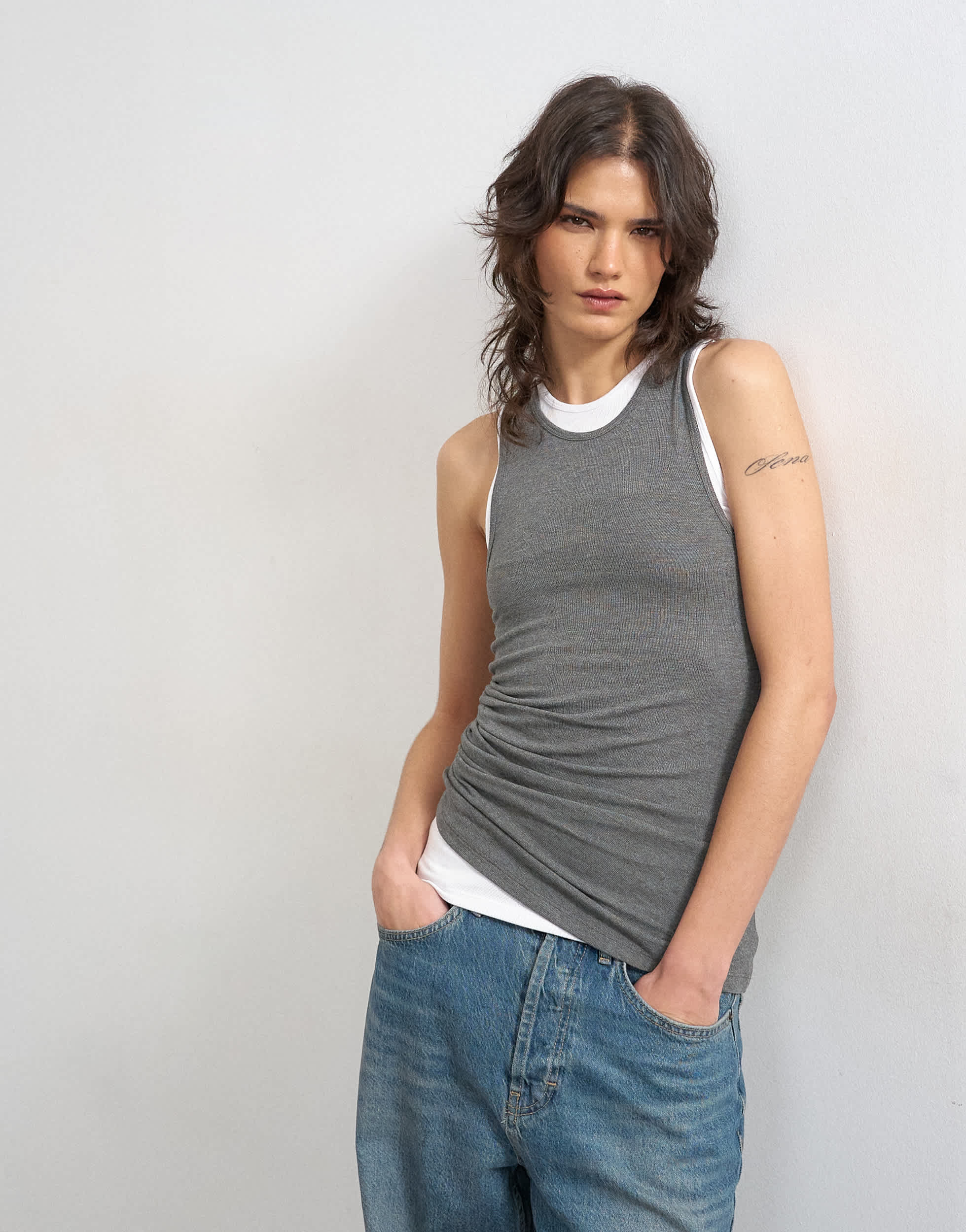 Topshop double layer tank top in charcoal