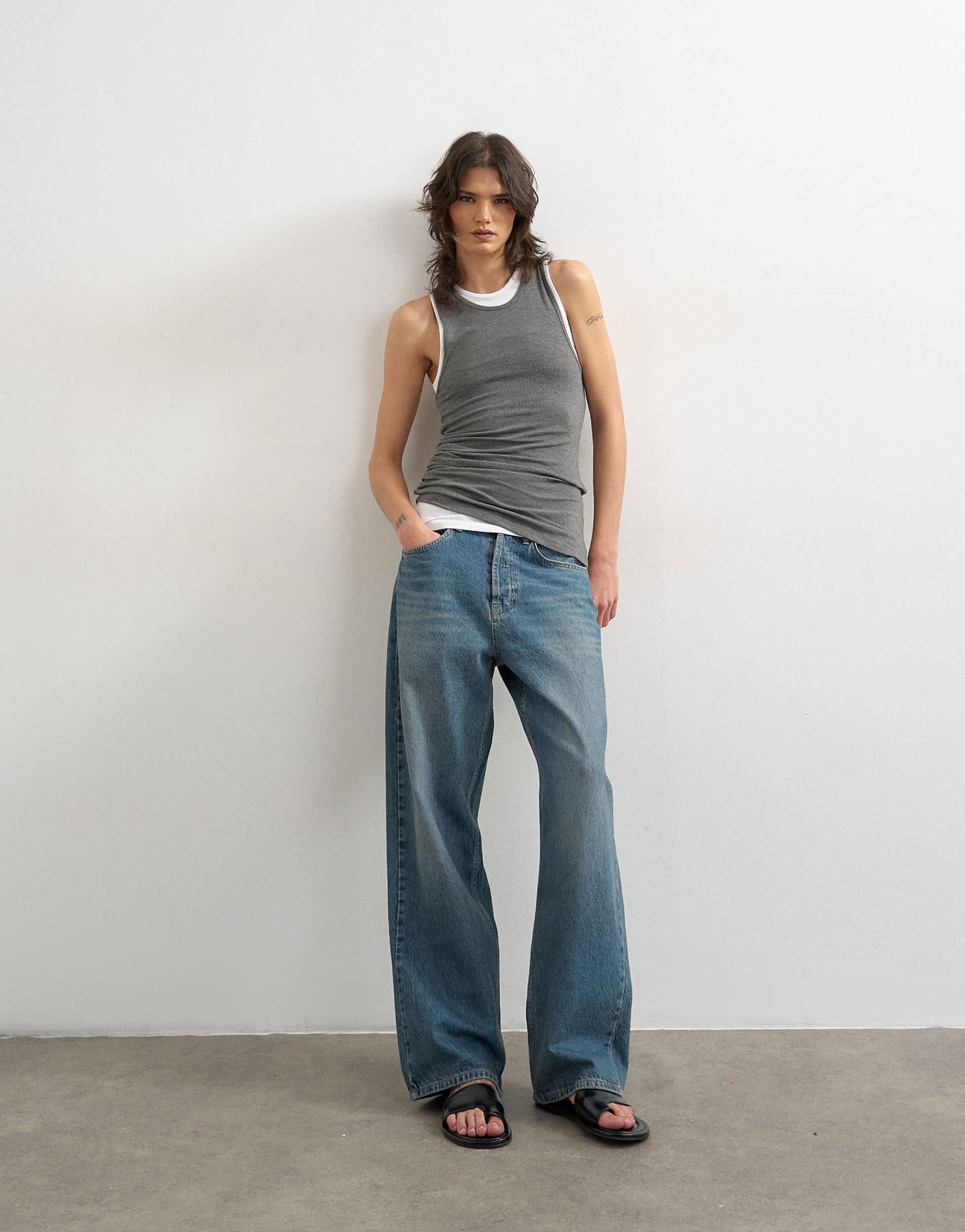 Topshop double layer tank top in charcoal