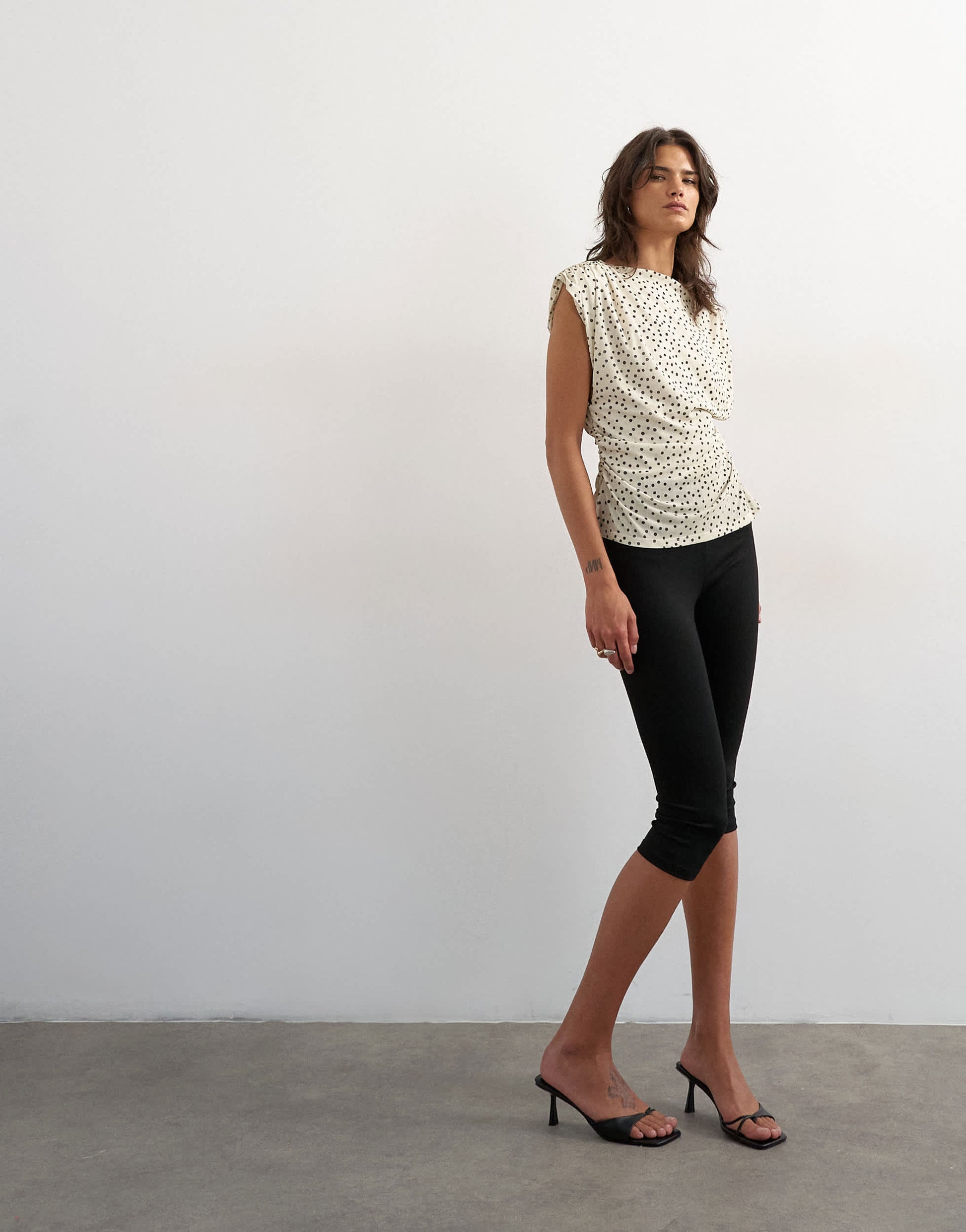 Topshop polka dot drape back top in cream