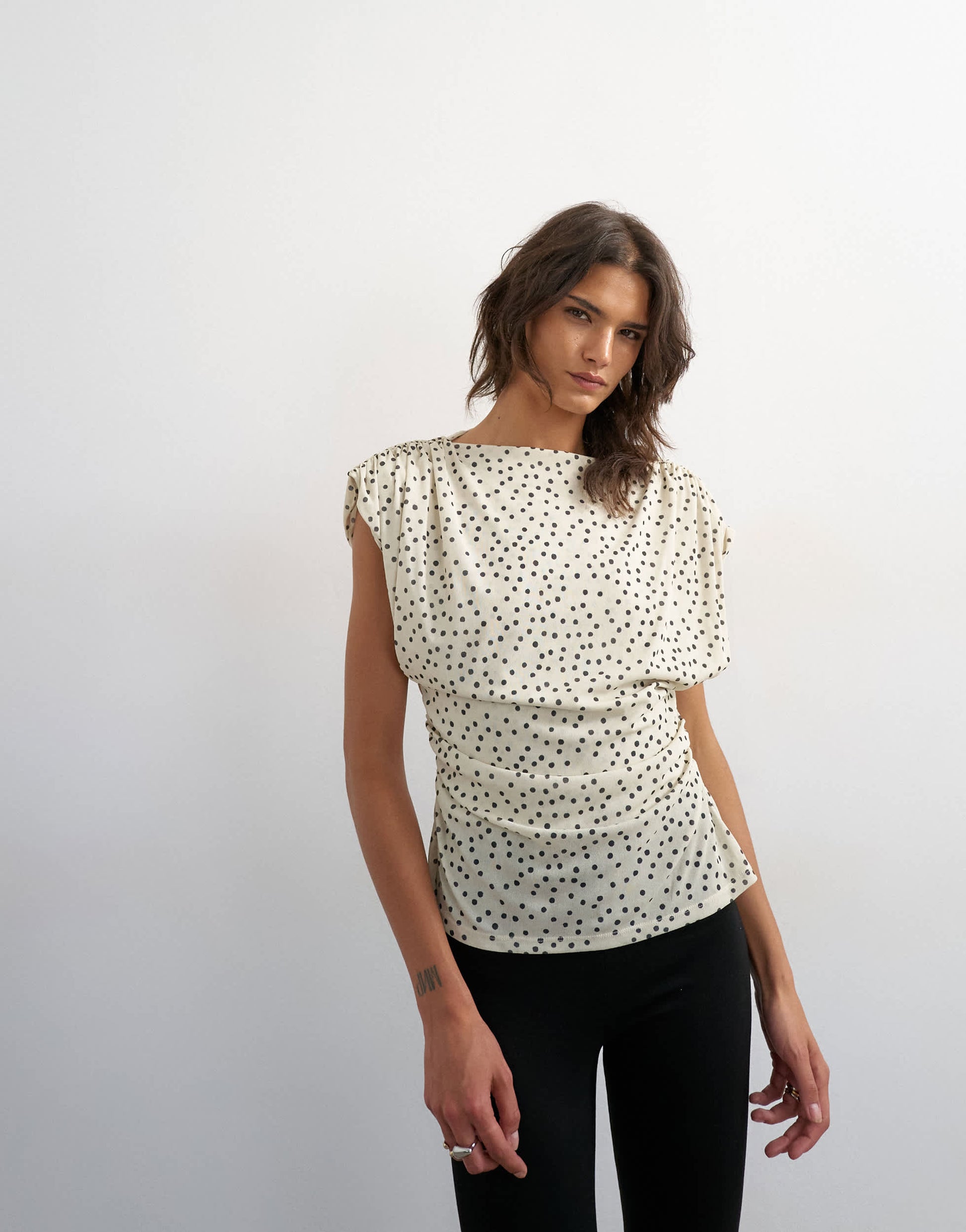 Topshop polka dot drape back top in cream