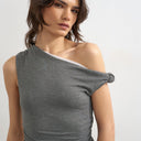 Topshop double layer drape top in charcoal