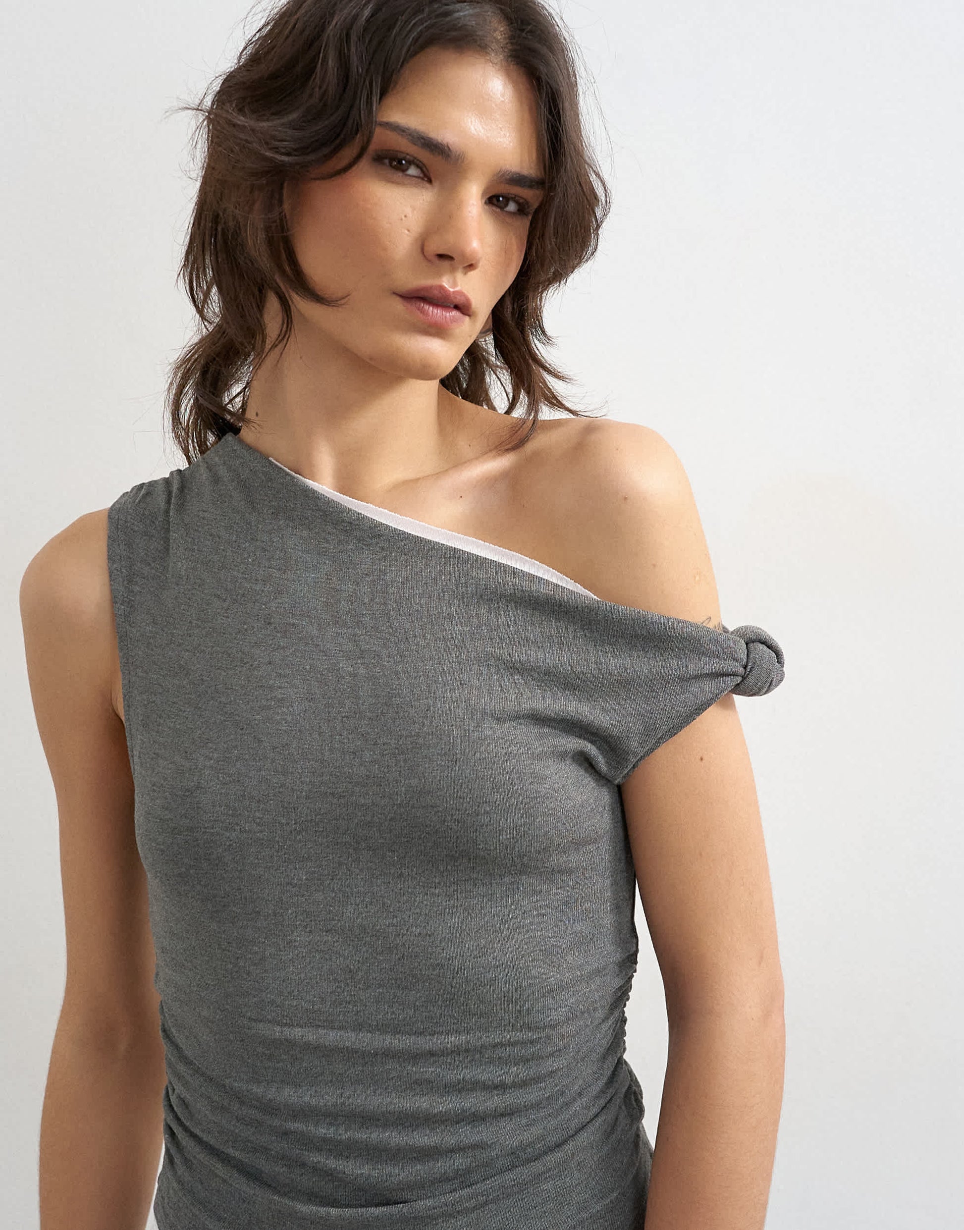 Topshop double layer drape top in charcoal