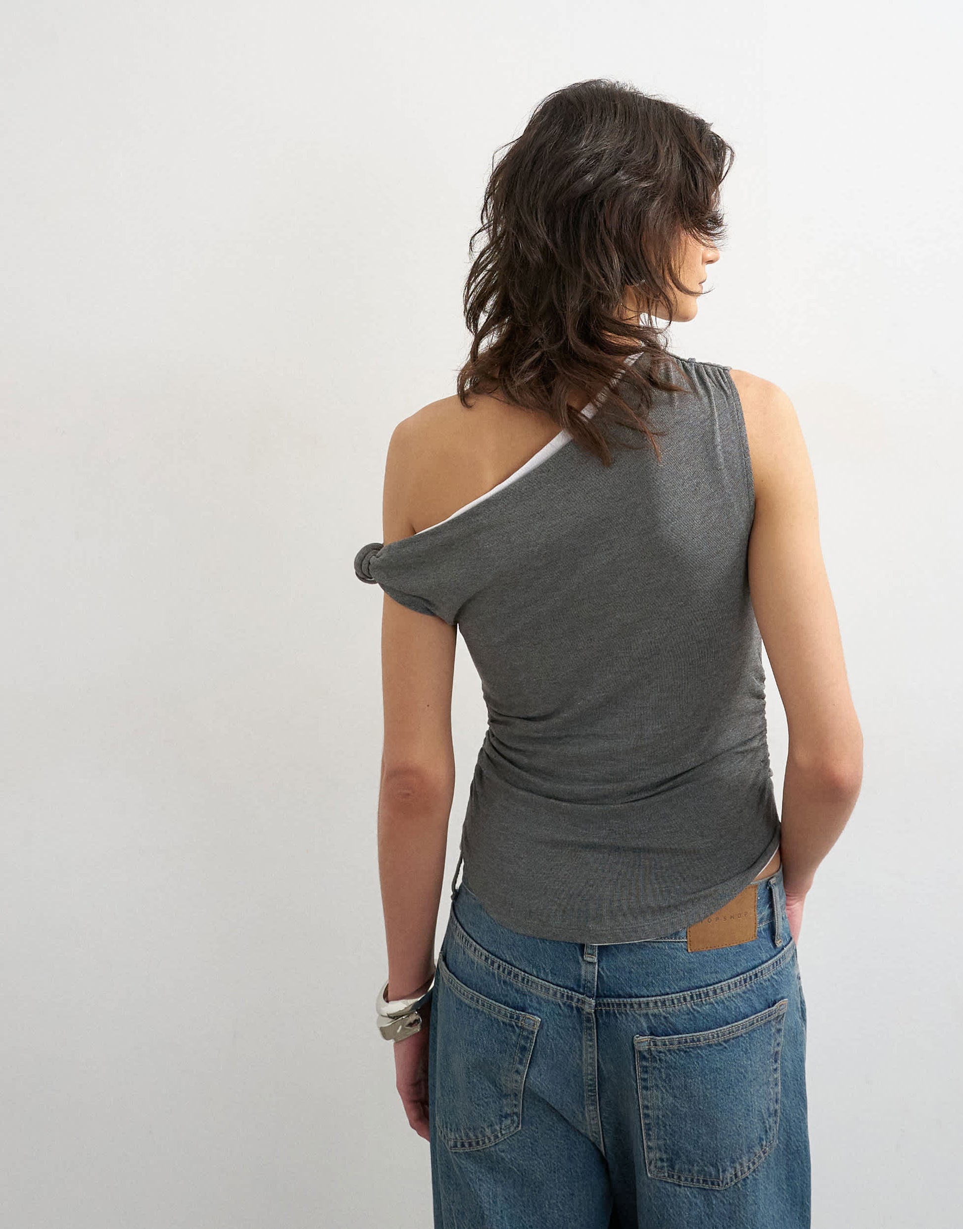 Topshop double layer drape top in charcoal