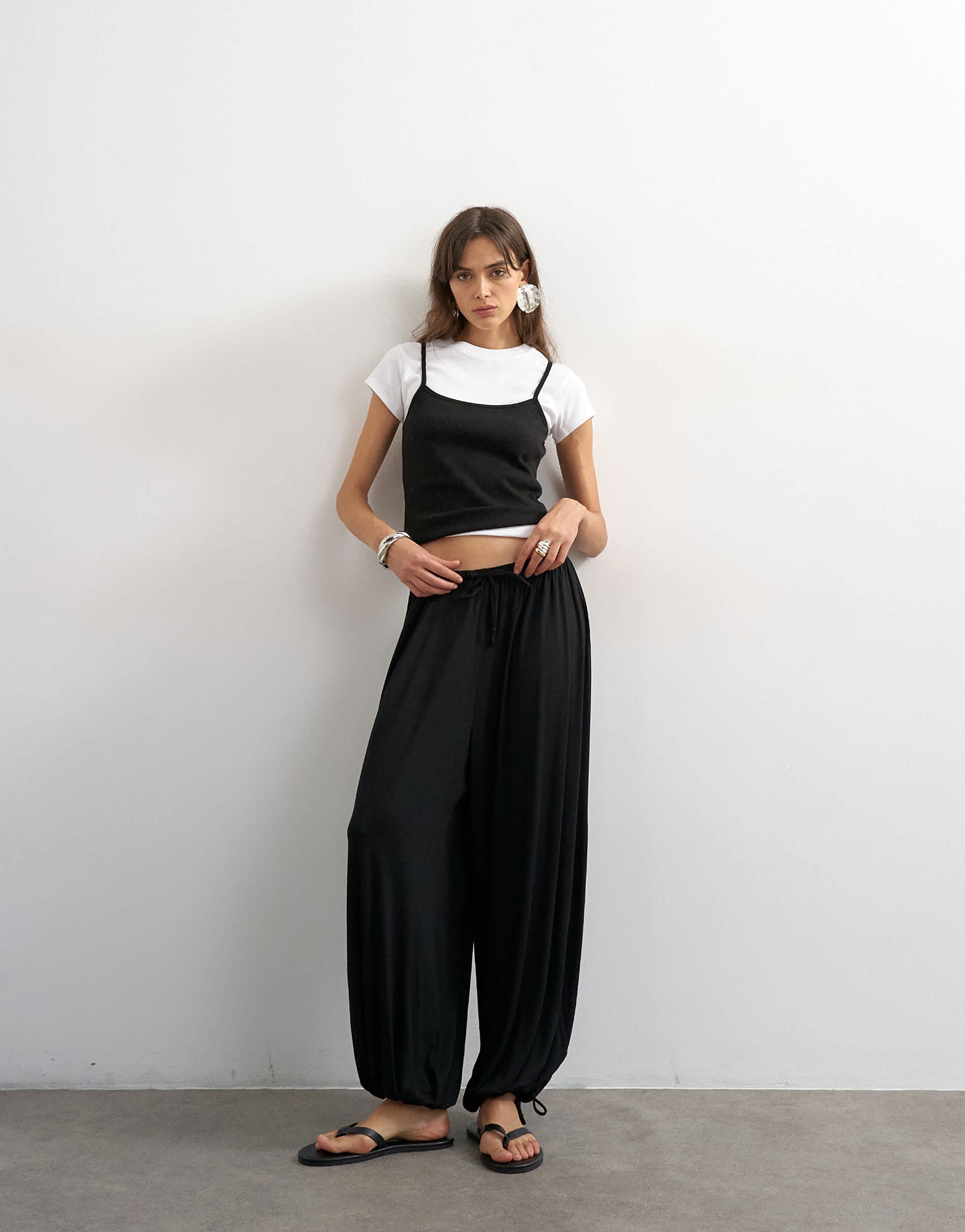 Topshop jersey viscose balloon trousers in black