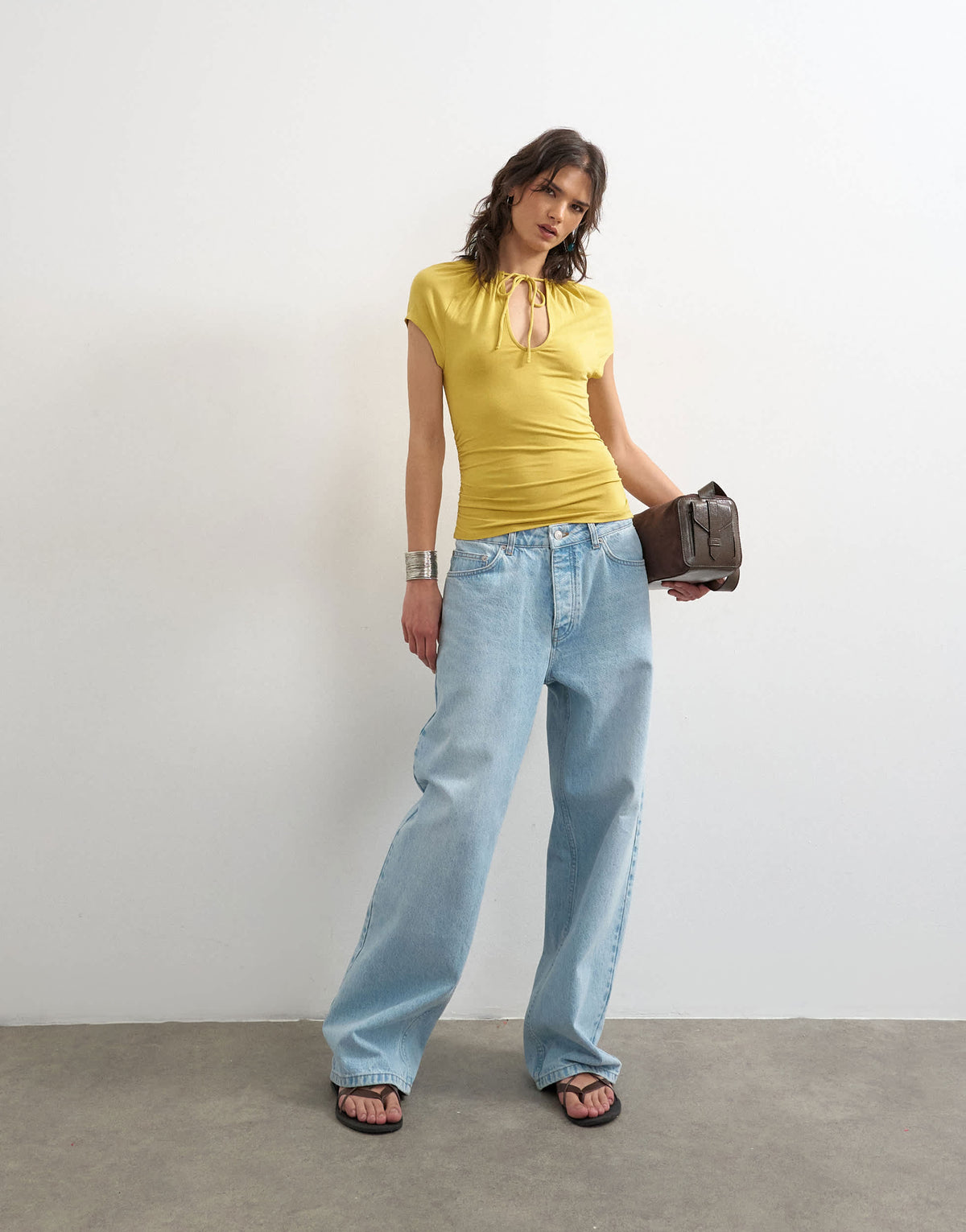 Topshop keyhole detail top in ochre