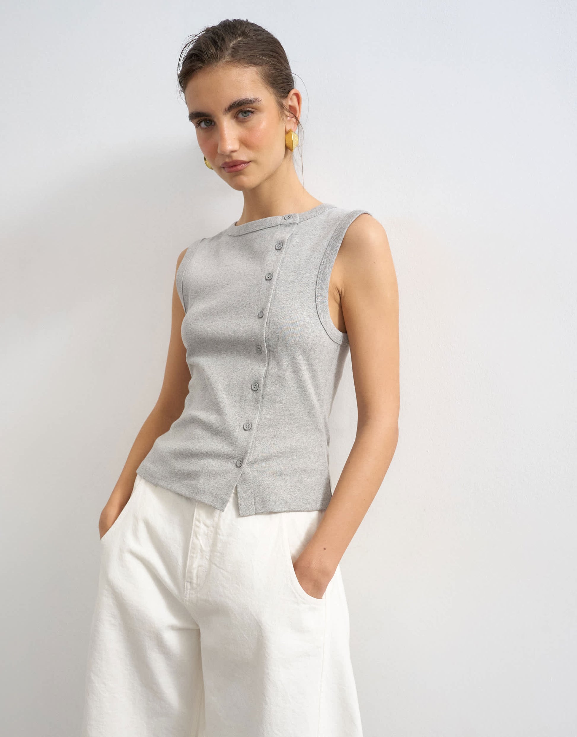 Topshop button through vest in grey marl