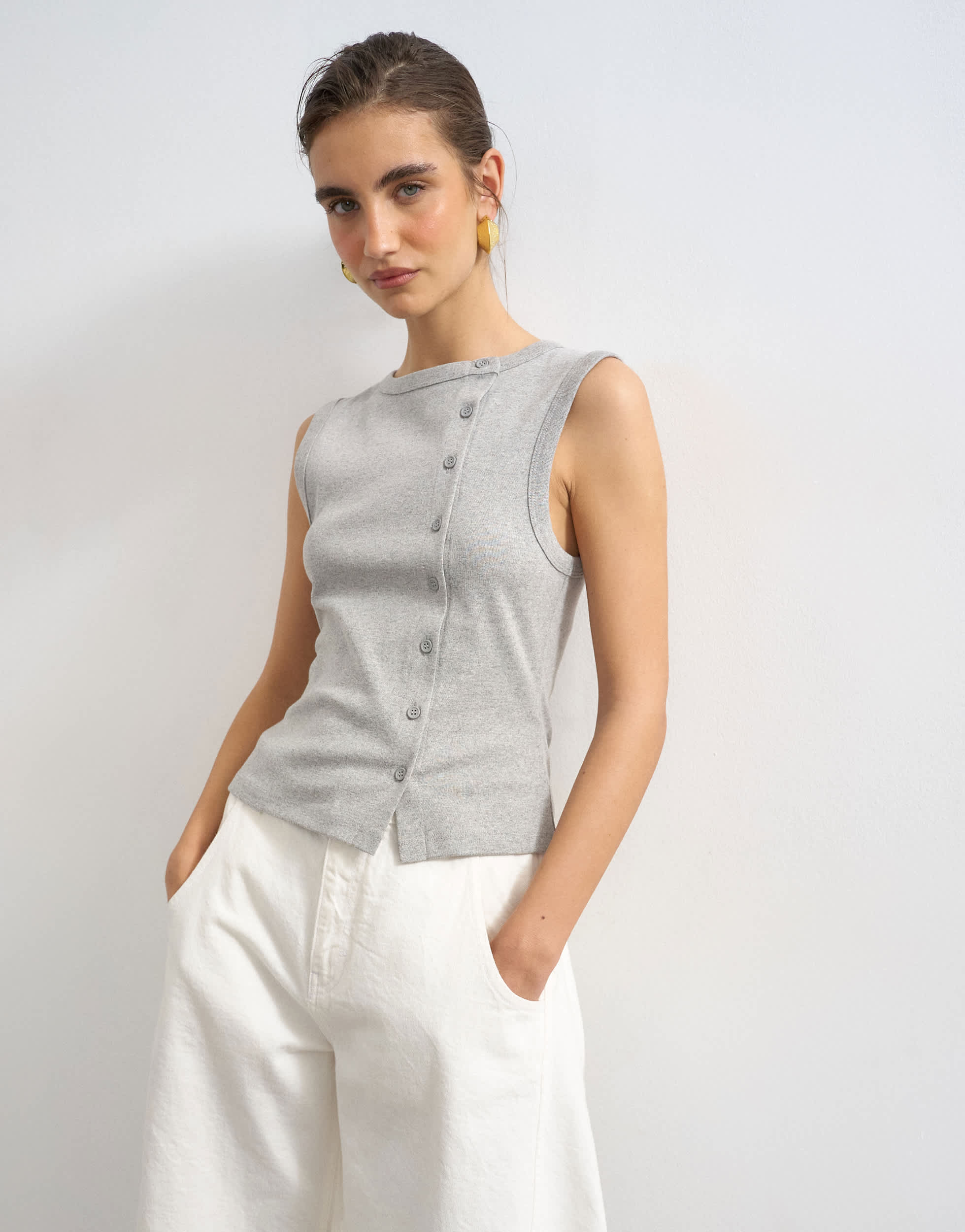 Topshop button through vest in grey marl