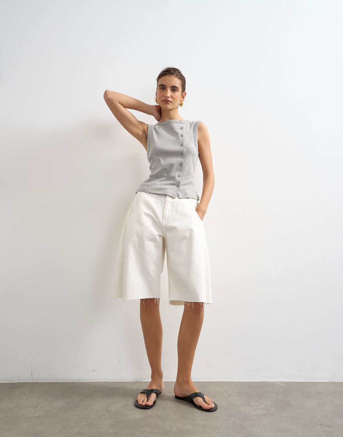 Topshop button through vest in grey marl