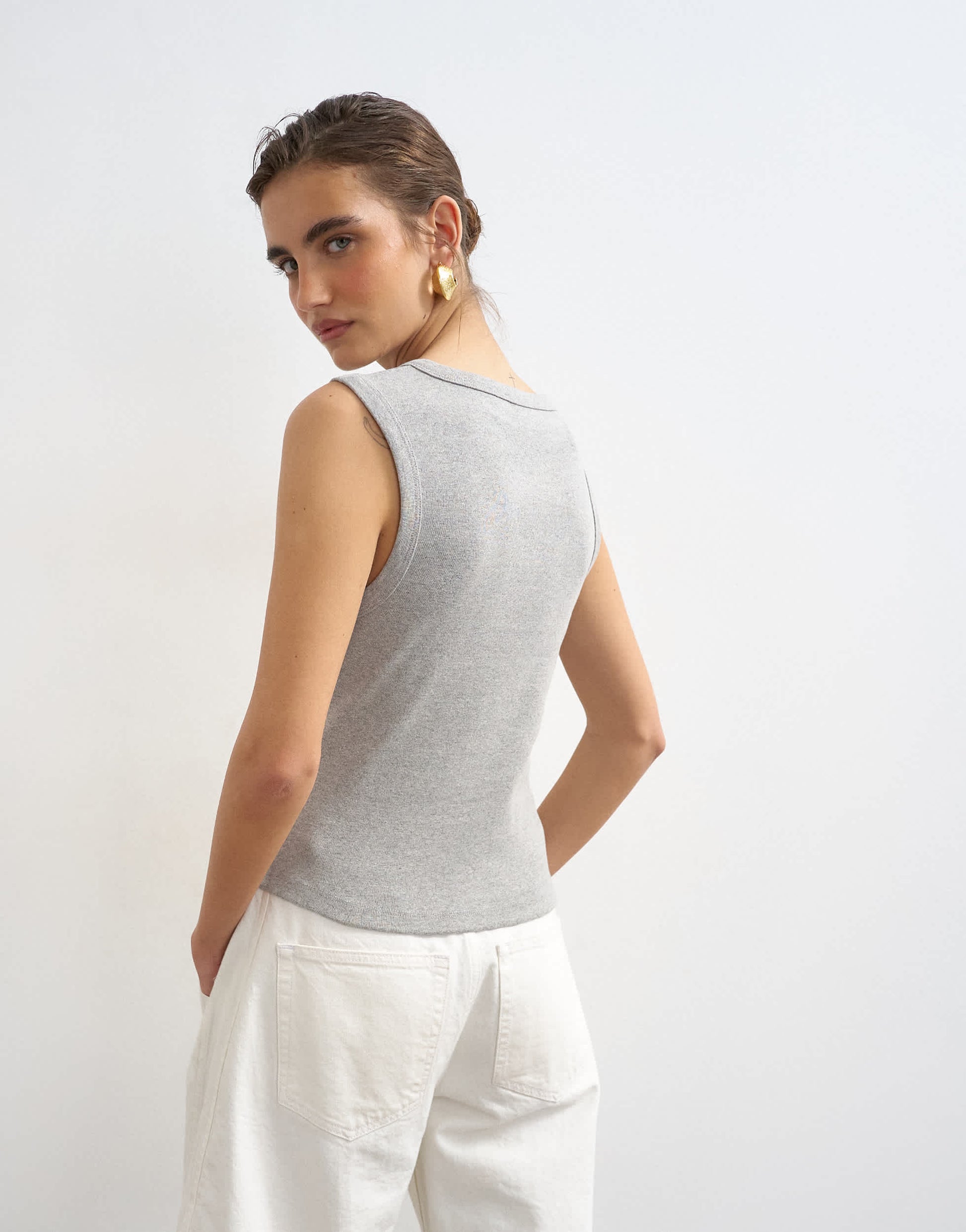 Topshop button through vest in grey marl