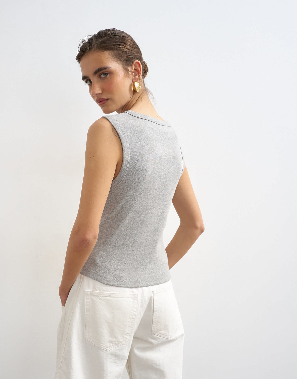 Topshop button through vest in grey marl