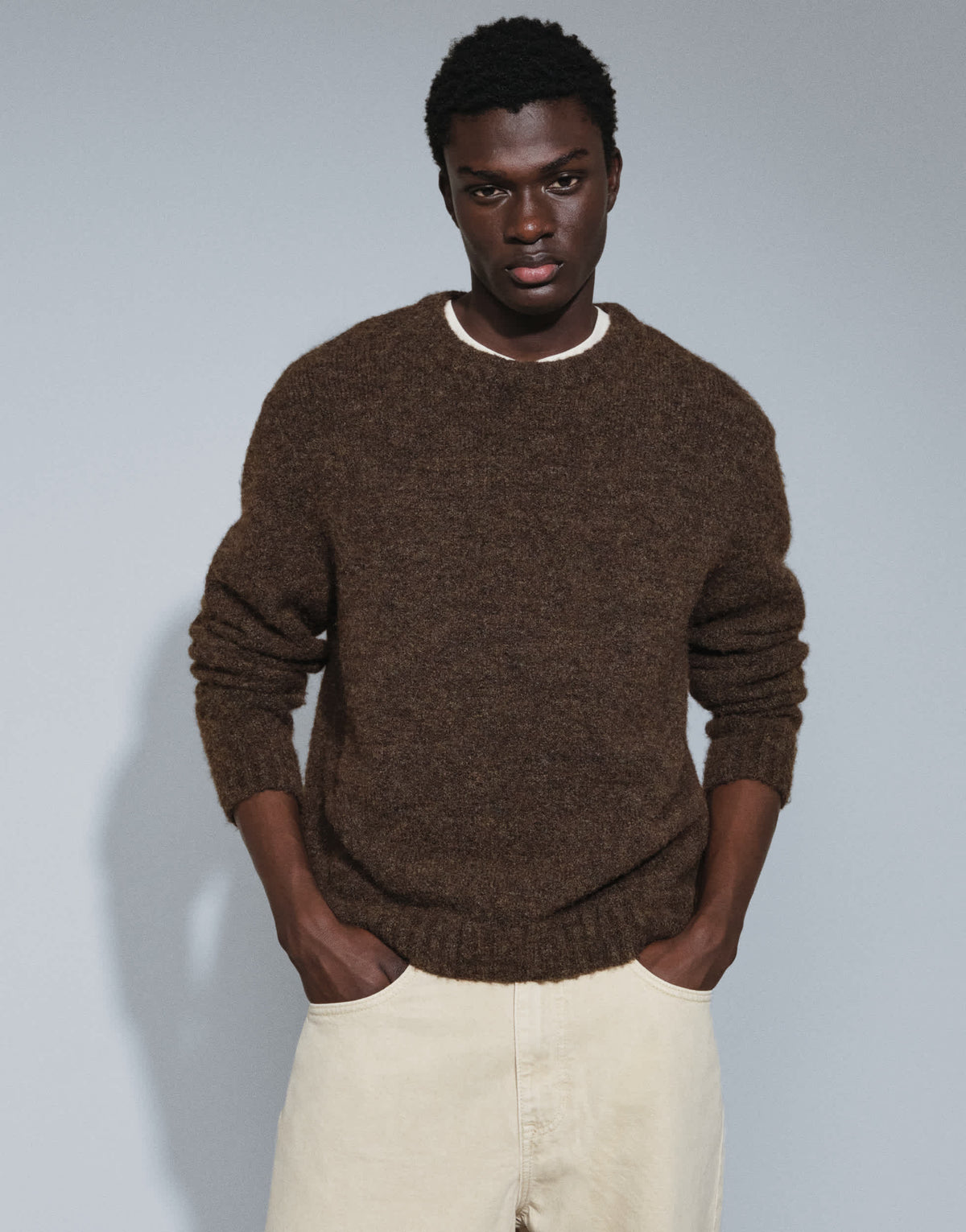 Topman relaxed fit loose knit jumper in brown