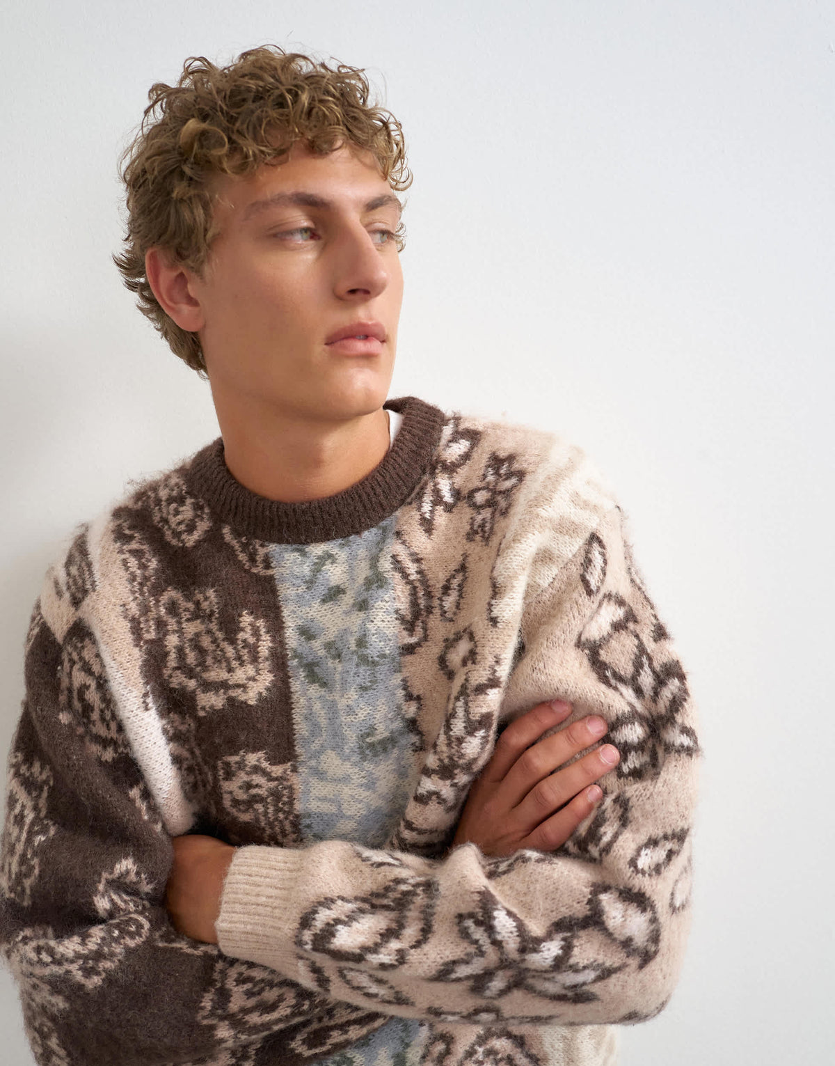 Topman relaxed fit knit jumper with placement paisley design In brown