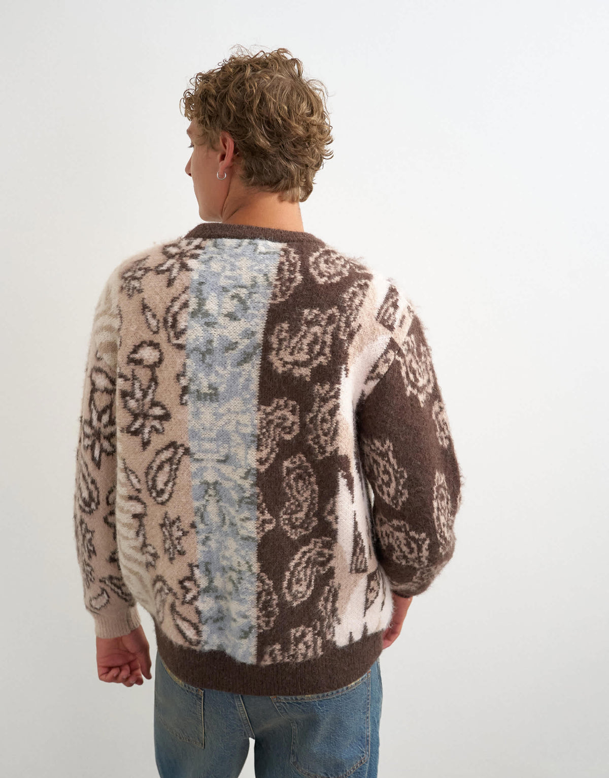 Topman relaxed fit knit jumper with placement paisley design In brown