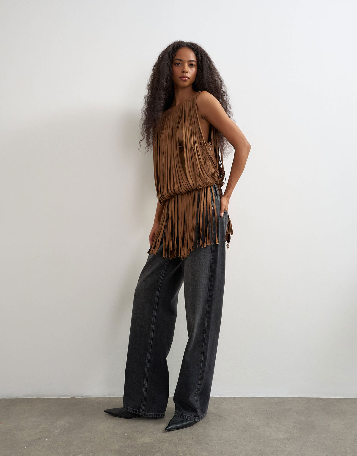 Topshop fringe detail top in brown