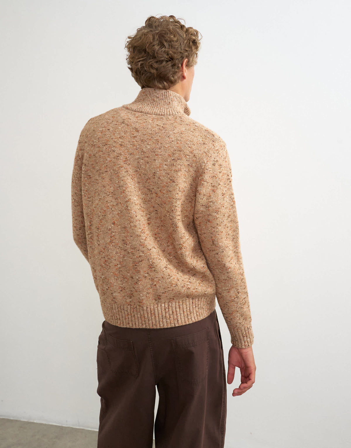 Topman classic fit funnel neck nep jumper with double zip in stone